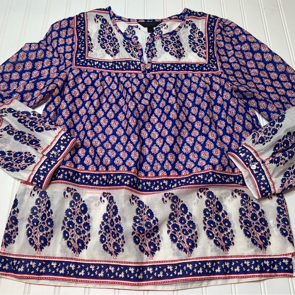 J.Crew French Country Peasant Red White Blue Paisley Top 6 Blouse Women. 197 - Picture 2 of 4